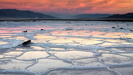 Breaking Ice - ice, sunset, mountain, red