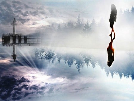 Woman Water - collage, people, colorful, white, reflections, amazing, reflected, frozen, sunrays, trunks, branches, smoke, adobe, wallpaper, silhoutte, nature, beautiful, mirror, leaves, pines, nice, sunrises, sky, trees, photography, fantasy, brightness, foggy, architecture, desktop, ice, abstract, red, blue, fog, awesome, lightness, gray, natural, other, cool, cold, roots, light, multi-coloured, smoky, pier, dawn, photoshop, shadow, women, woman, lighthouses, water, leaf, clouds, sunsets, icy, bridge, fullscreen, morning, background, 3d and cg, bright, colours, colors, photo