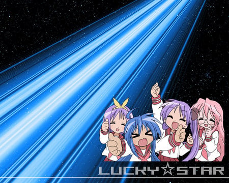 Lucky Star -black and blue- - star, wall, anime, paper, lucky, -black and blue-, cute