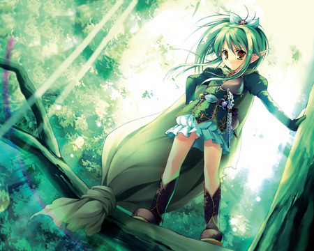 Anime Girl - anime, green, girl, forest