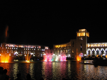 Republic Square,Yerevan ArmeniA - square, yerevan, water, buildings, republic square, colorful, fountains, armenia, lights