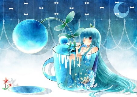 miku cup - blue hair, miku, cute, vocaloid