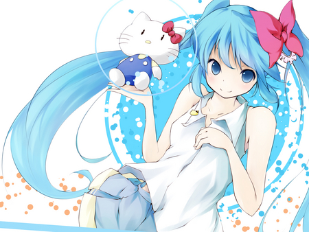 miku and hello-kitty! - blue hair, miku, cute, vocaloid