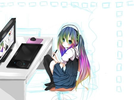 drawing me :) - cute, vocaloid, miku, blue hair