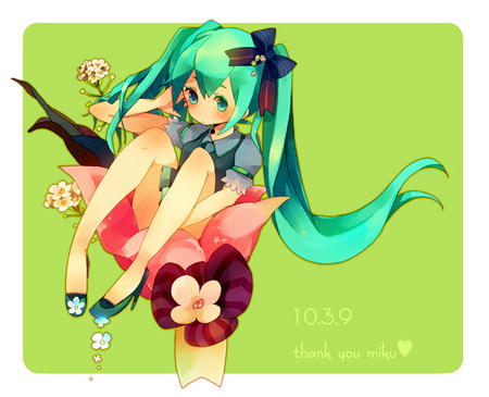 miku in flower - cute, vocaloid, miku, blue hair