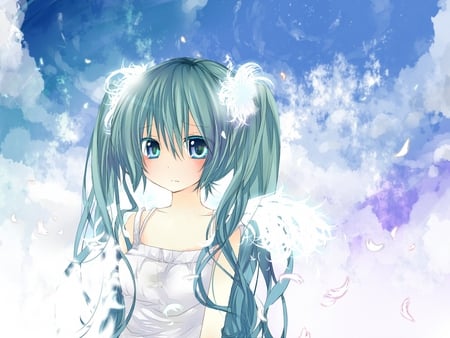 miku in white - 01, vocaloid, miku, blue hair