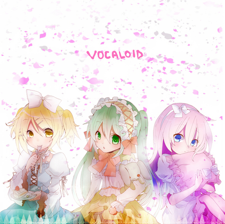 miku,rin,and luka - 01, vocaloid, miku, blue hair