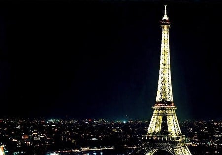 Tower in the night - night sky, eiffel tower, france, night, city, historical, paris, lights