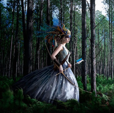 The Huntress - fantasy, wood, girl, bow, huntress