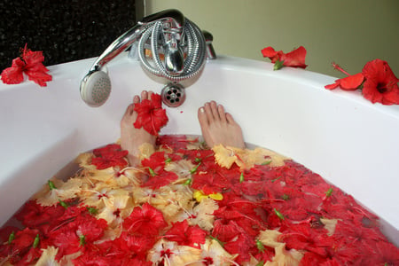 Relaxing - relaxing, bathtub, flowers, bath