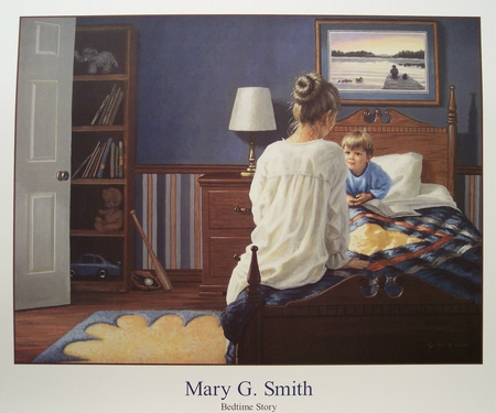 Bedtime Story - bed, nighttime, room, mother, child, story