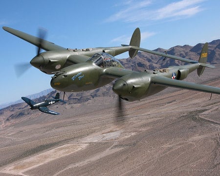 P-38 LIGHTING  WW2 FIGHTER - 3, p, 8, l