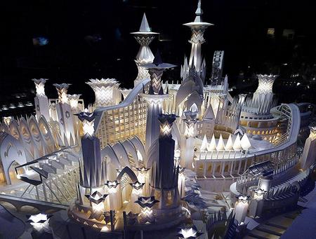 Paper castle - realistic, art form, castle, paper, oriental art form, lights