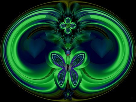 Green Butterfly of Love - eye candy, collage, 3d, fractal, abstract