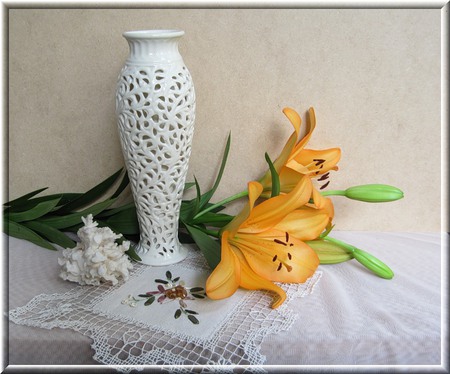 still life - nice, photography, still life, elegant, vase, white, cool, yellow, beautiful, flowers, photo, flower