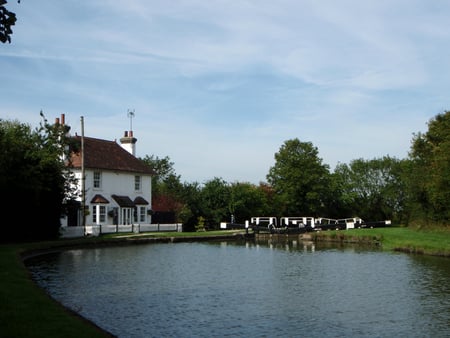 Lock on the Grand Union Canal - buckinghamshire, trees, locks, canal, narrow boats, peace