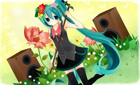 nature miku - blue hair, piggy-tails, miku, vocaloid