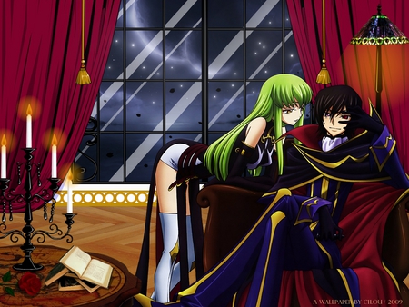 one stary night - code, lelouch, cc, anime, geass