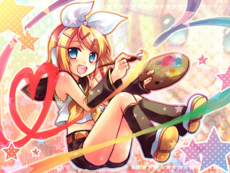 PAINTING! :D - short-hair, kagamine, blonde, vocaloid