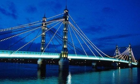 bridge-over-life - bridges, water, blue, lights