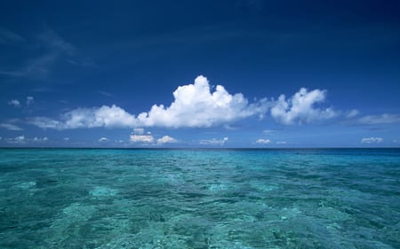 Sea and Sky - clear, cristal, aquamarine, beautiful, blue, sky, clouds, oceans, nature