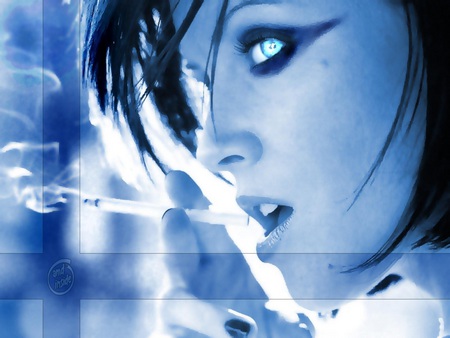 blue smoke - blue, girl, eye, face, smoke