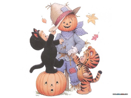 Happy To Be A Scarecrow - scarecrow, adorable, pumpkin, treat, halloween, children, trick, holiday, dress up