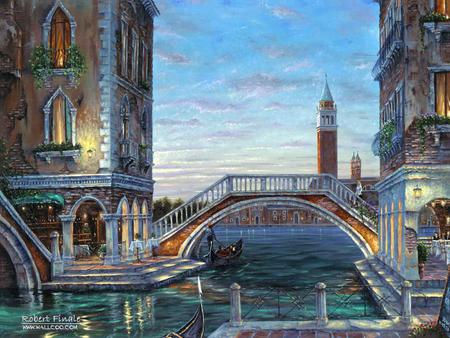 Evening I Venezia - romantic, boats, store, venice, cafes, water, buildings