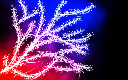 Glowing Tree - glow, tree, blue, red