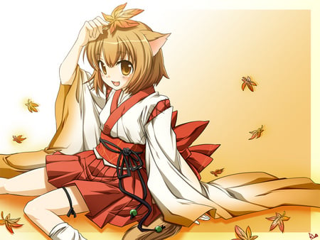 neko-san - girl, anime, animal, miko