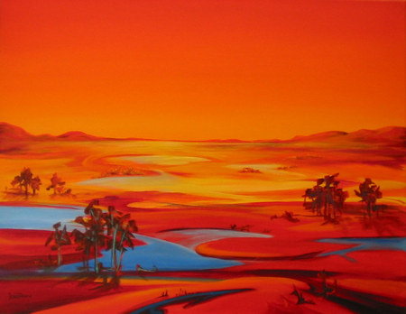 Sunburnt Country - lake, glowing, red, blue, orange, sunset