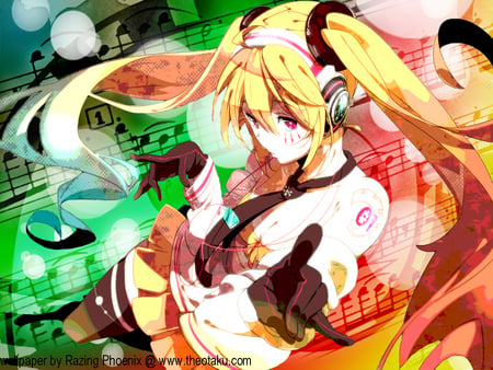 Hatsune Miku - pretty, tie, anime, vocaloid, yellow, twintail, hatsune miku, headphones, beautiful, hot, colorful, miku, cute, 01, hatsune, headset, sexy, vocaloids