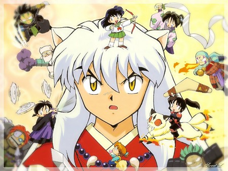 Inuyasha and Chibi Friends - inuyasha, shippo, kagome, miroku, bankoustu, kirra, renkoustu, sango