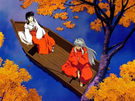 Romantic Boatride - inuyasha, dog, kikyo, boat