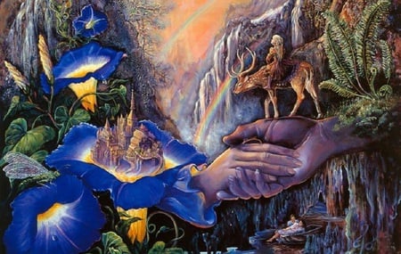 Friendship - nature, hands, rainbow, josephine wall, flowers