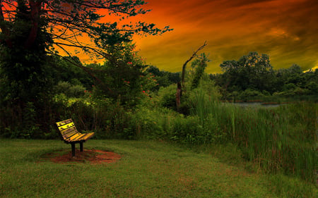 My Memories - view, lake, sun, gras, bank