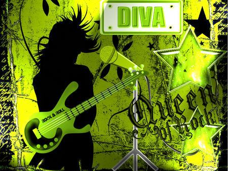 Diva Rock Queen - star, queen, green, rock, diva