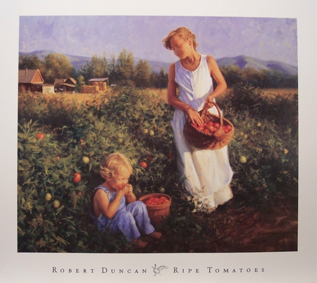 Ripe Tomatoes - consuming, art, farm, son, mom, basket, fields, painting, tomatoes