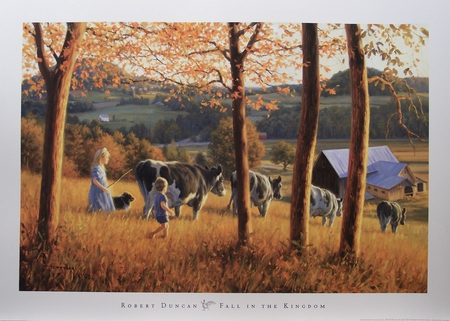 Fall In The Country - fields, home, cows, girl, trees, boy, pastures, barn