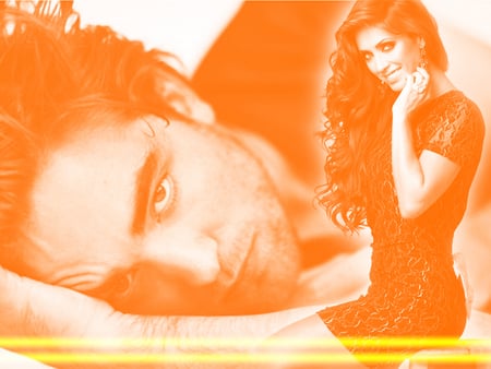 Anahi & Robert Pattinson - yellow, pattinson, anahi, singer, rbd, orange, me hipnotizas, white, mi delirio, robert