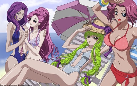 Fun in the sun - girls, sexy, beach, cc, geass, code, bikini, anime, kallen