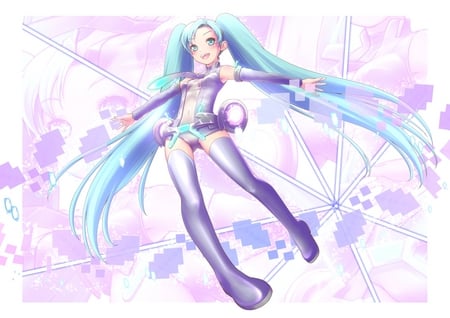 Hatsune Miku Append 01 - twintail, thighhighs, colorful, pretty, anime, miku, cute, hatsune miku, headsets, blue eyes, vocaloids, hatsune, blue hair, headphones, vocaloid, blue, beautiful