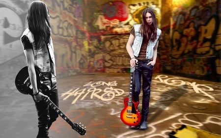 Long Haired Rock - guitar, boy, long haired, rock, leather, guy