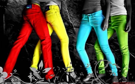 colorful pants - colors, feet, people, pants