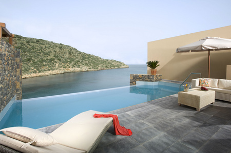 Pool View - view, ocean, table, house, chairs, pool