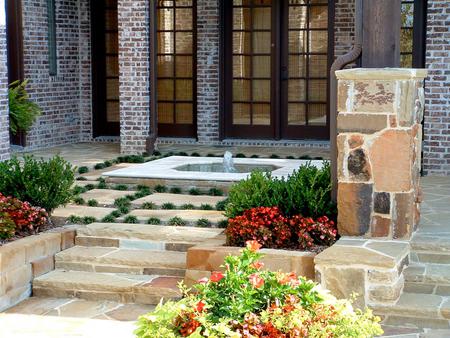 Fountain - flowers, steps, abstract, fountain