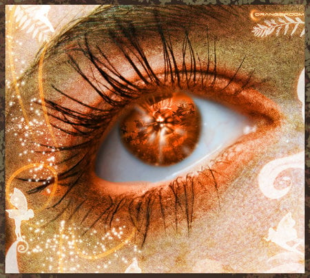 Fairy Of Autumn - fall, lashes, fairy, eye, orange, leaves