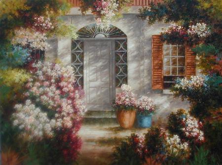 Welcome Home - flowers, door, garden, arch, planters, entrance, home