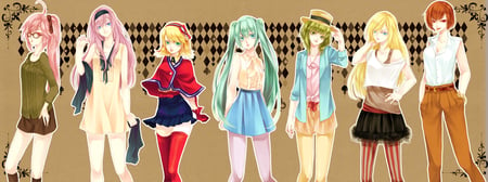 Girl Vocaloids - anime, vocaloid, meiko, skirts, hatsune miku, luka, rin, kagamine rin, girl, thighhighs, miki, girls, gumi, colorful, miku, megurine luka, vocaloids