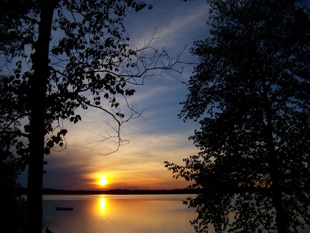 Sunset on the lake at the cottage - sky, summer, lake, sunset